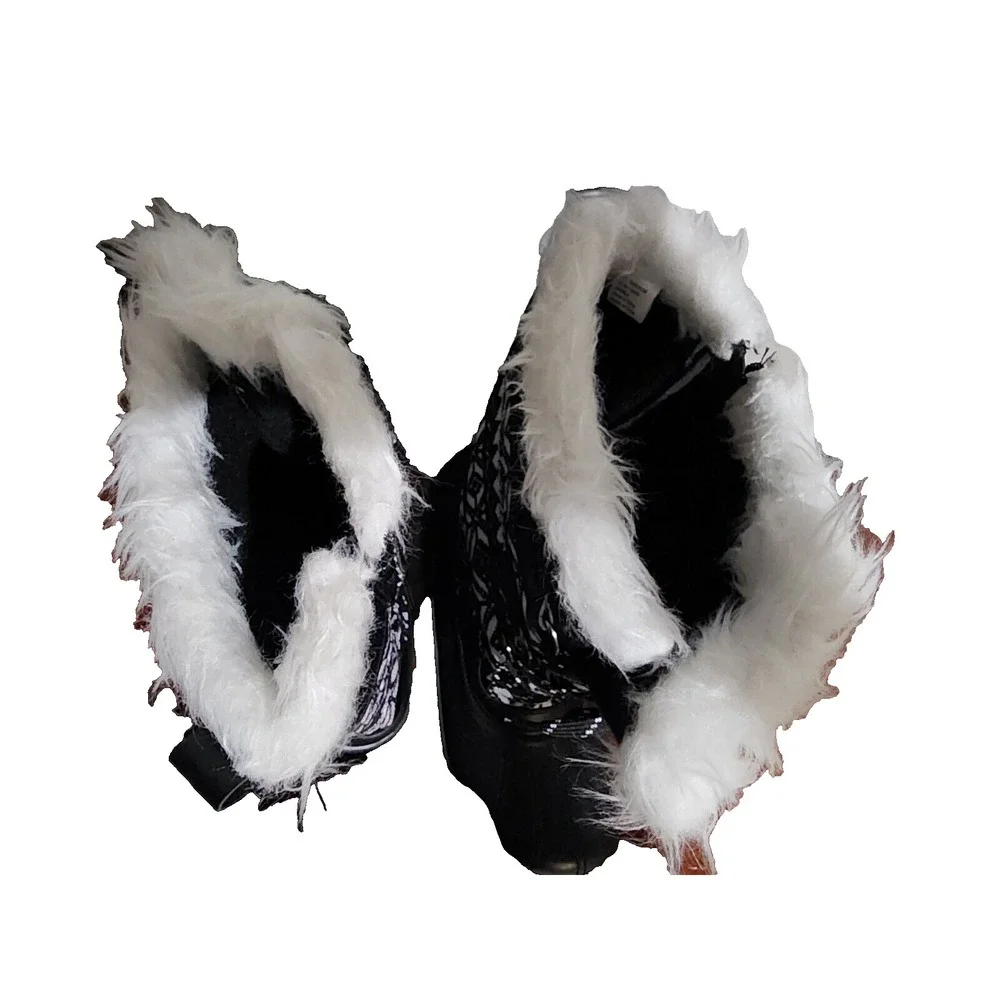 NEW Girls Wonder Nation Black White Aztec Faux Fur Trim Lace Winter Boots size 4